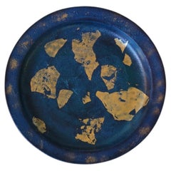 Contemporary Chinese Lacquer Plate — Deep Blue with Gold Leaf