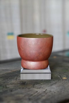 Artisanal Lacquered Tea Cup in Coral Red, Wabi-Sabi Style