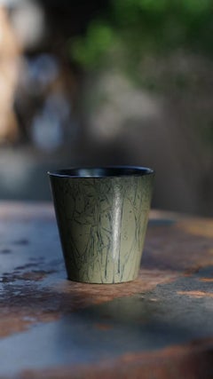 Handcrafted Ceramic Tumbler with Deep Blue Crackle Lacquer Finish