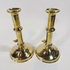 Pair of English Queen Anne Cannon Barrel Brass 18th Century Candlesticks