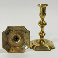 Pair of 18th Century English Brass Queen Anne Candlesticks