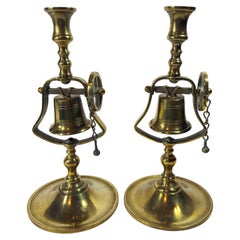 Pair of 19th century Victorian English Brass Tavern Candlesticks with Bells