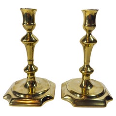 Pair of 18th Century English Brass Queen Anne Candlesticks