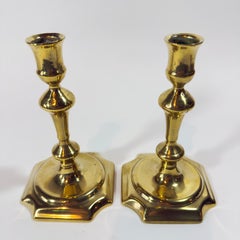Pair of 18th Century English Brass Queen Anne Candlesticks