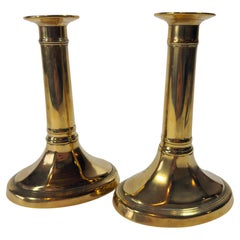 Pair of English Oval Base Faceted Brass Candlesticks