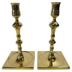 Nice Pair of English Brass 18th century Square Base Candlesticks