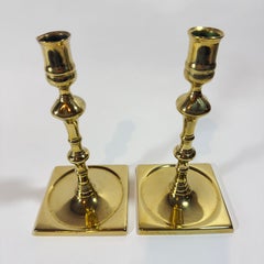 Nice Pair of English Brass 18th century Square Base Candlesticks