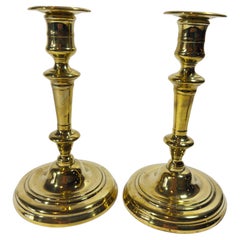 Pair Of 17th Century French/English Huguenot Brass Silver Form Candlesticks
