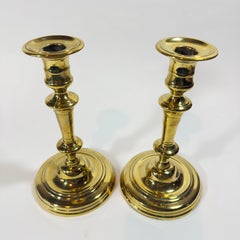Pair Of 17th Century French/English Huguenot Brass Silver Form Candlesticks