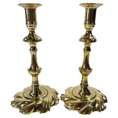 Rare Pair of 18th century Brass Queen Anne Swirl Base Candlesticks