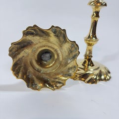 Rare Pair of 18th century Brass Queen Anne Swirl Base Candlesticks