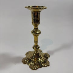 Single 18th Century English/Dutch Brass Shell Base Candlestick
