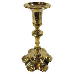 Single 18th Century English/Dutch Brass Shell Base Candlestick