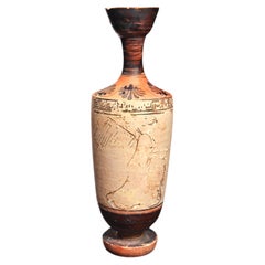 Attic Black-Figure White Ground Lekythos, Classical Greek, circa 500 - 475 BC