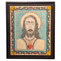 Stephen J. M. Palmer, Sacred Heart of Jesus, Outsider Art Watercolor