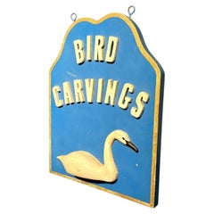 “Bird Carvings” Painted Wooden Trade Sign with Carved Swans