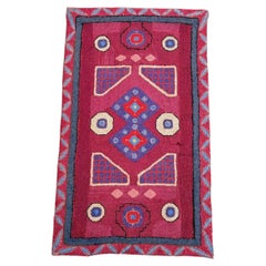 Early American Folk Art Geometric Hooked Rug