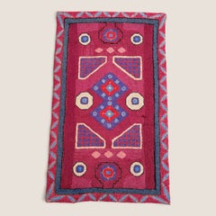 Early American Folk Art Geometric Hooked Rug