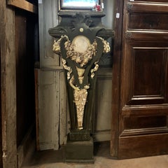 Colonne décorative ancienne en bois sculpté et laqué, XIXe siècle