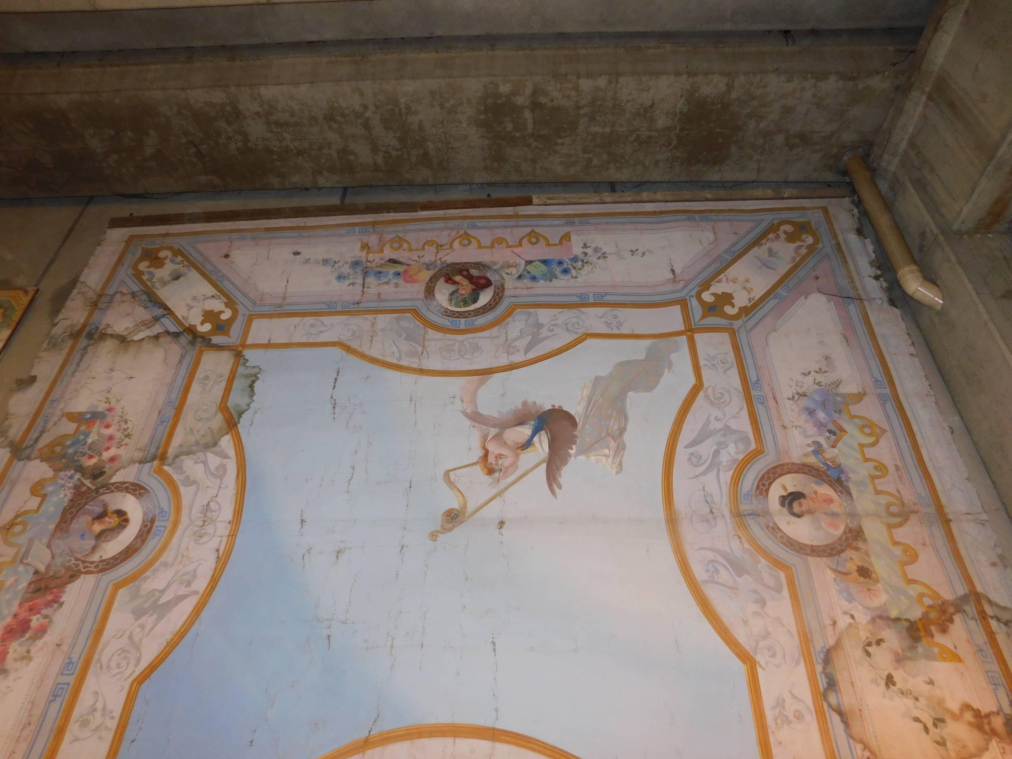 19th Century Antique Ceiling Painted Paper on Canvas from Naples, IT In Good Condition In Cuneo, Italy (CN)