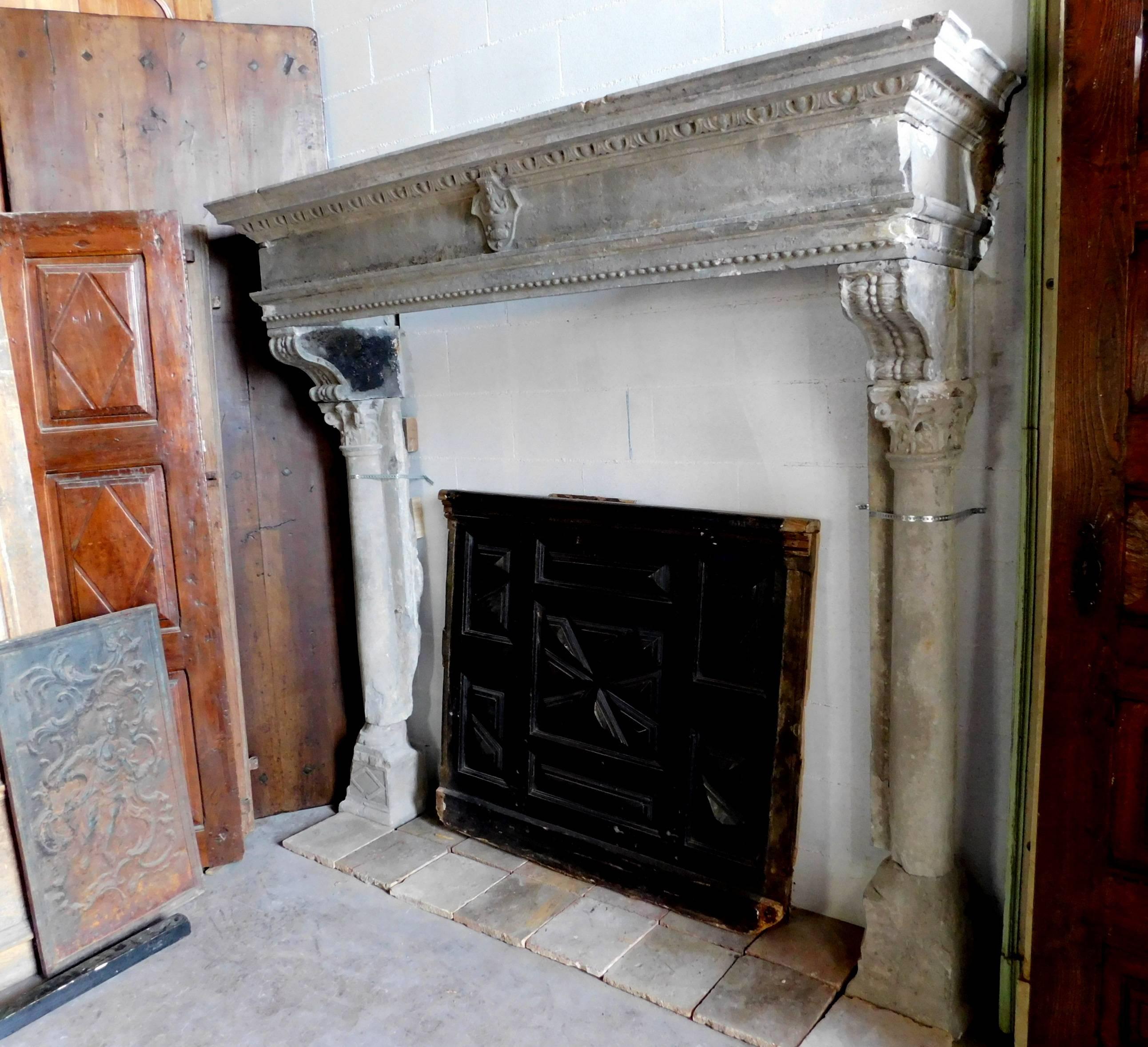 16th century antique stone fireplace mantel
the internal measures are: 155 cm-162 cm height.