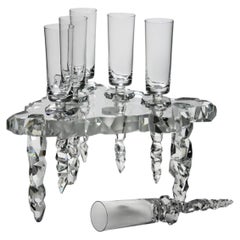Elegant ‘Ice’ Crystal Champagne Flutes, Modern Art