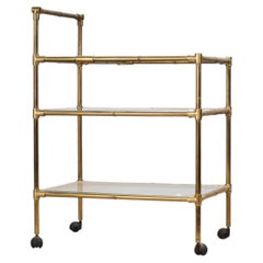 Mid-Century Modern Brass Faux Bamboo Bar Cart, 1970s