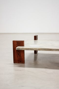 Mid-Century Modern Celina Decorações Marble and Wood Coffe Table, 1960s