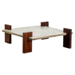 Mid-Century Modern Celina Decorações Marble and Wood Coffe Table, 1960s