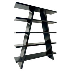 Mid-Century Modern Black Lacquered Shelf, Plywood, Italy, 1980s