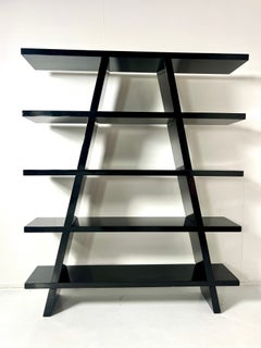 Mid-Century Modern Black Lacquered Shelf, Plywood, Italy, 1980s