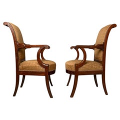 Paire de fauteuils d'officier d'époque Empire - acajou et damas de soie