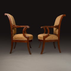 Paire de fauteuils d'officier d'époque Empire - acajou et damas de soie