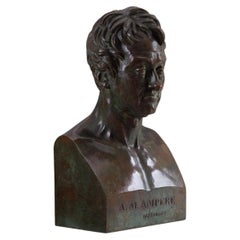 Busto da biblioteca raffigurante André Marie Ampère - bronzo patinato