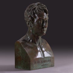 Busto da biblioteca raffigurante André Marie Ampère - bronzo patinato
