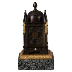 Paris, vers 1830 - cloche de table troubadour, néo gothique - bronze patiné et d
