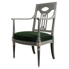 Jacob Frères - fauteuil Directoire à dossier repercé - bois peint et tissu en cr