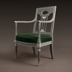 Jacob Frères - fauteuil Directoire à dossier repercé - bois peint et tissu en cr