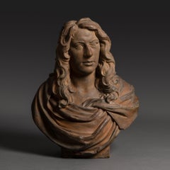 Pays-Bas ou Angleterre, époque Louis XIV - important buste d'homme en terre cuit