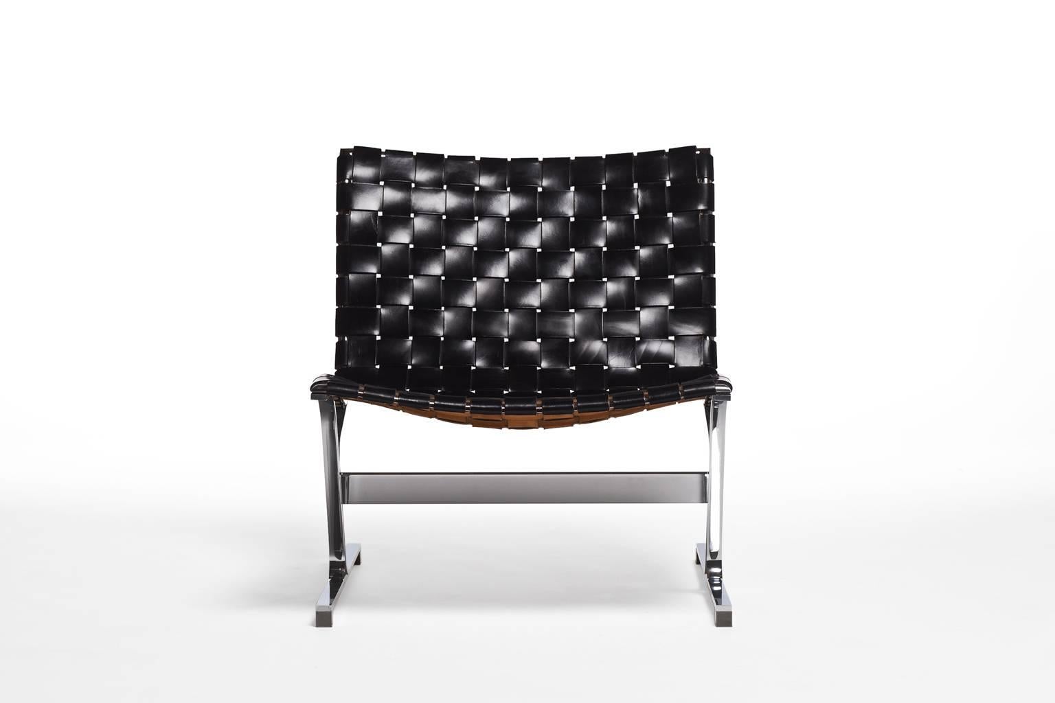 Italian Original black leather Lounge Chair by Ross Littell