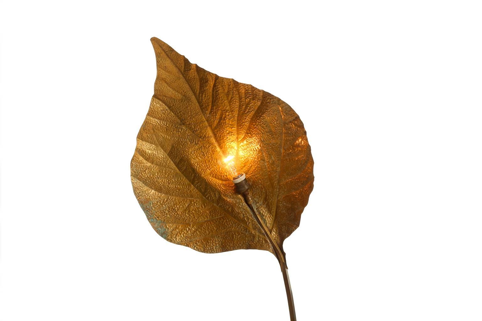 Hammered Huge Brass Leaf Floorlamp by Tommaso Barbi 