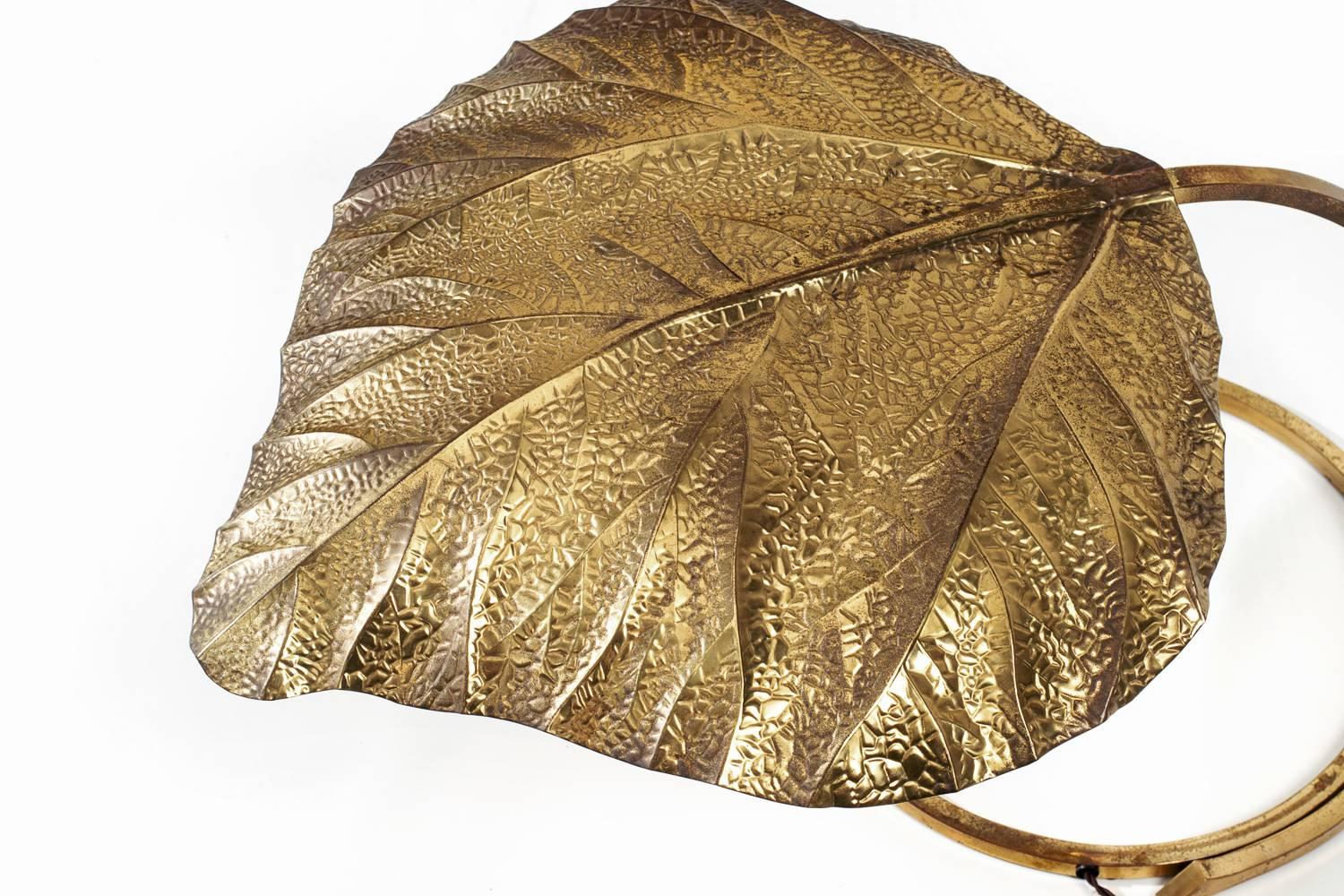 Hollywood Regency Huge Brass Leaf Table Lamp by Tommaso Barbi