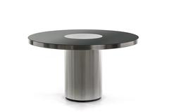 Round Black Mirrored Dining Table in the style of Willy Rizzo