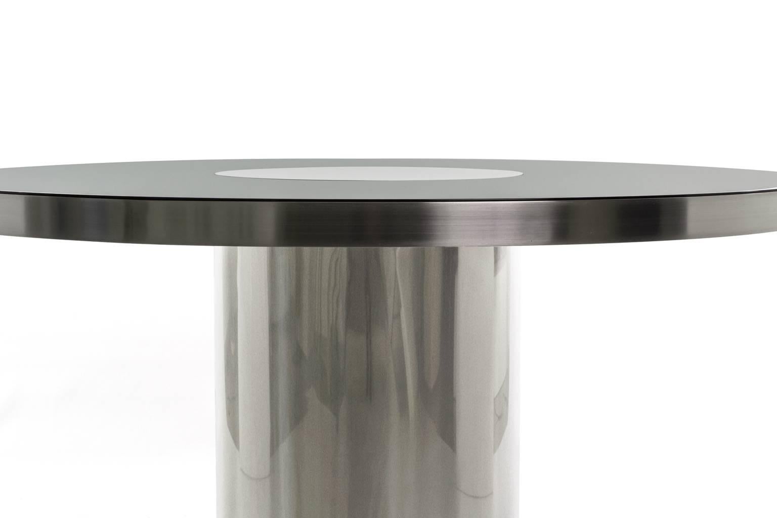 Italian Round Black Mirrored Dining Table in the style of Willy Rizzo