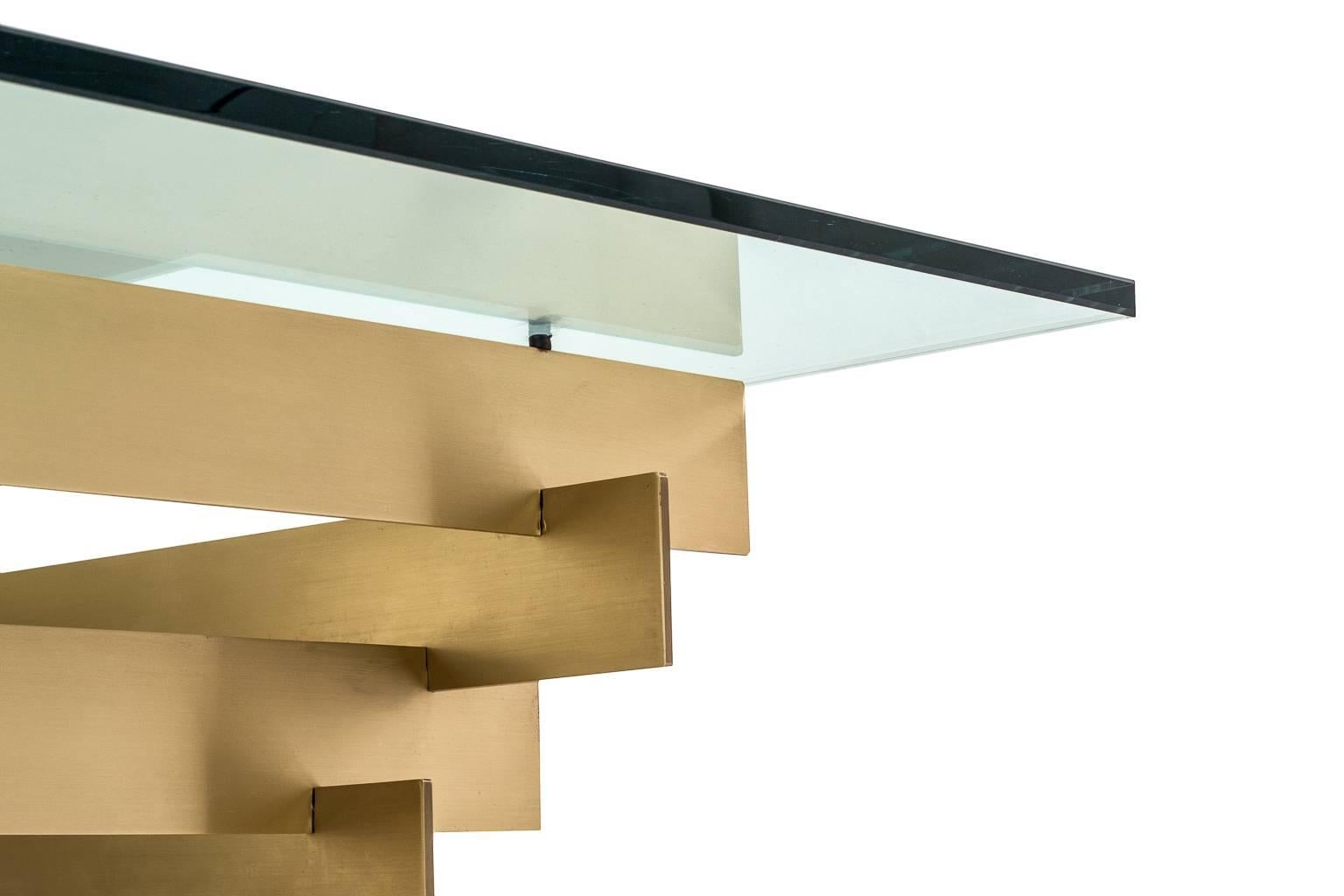 Brushed Solid Brass Stacked Coffee Table by David Hicks