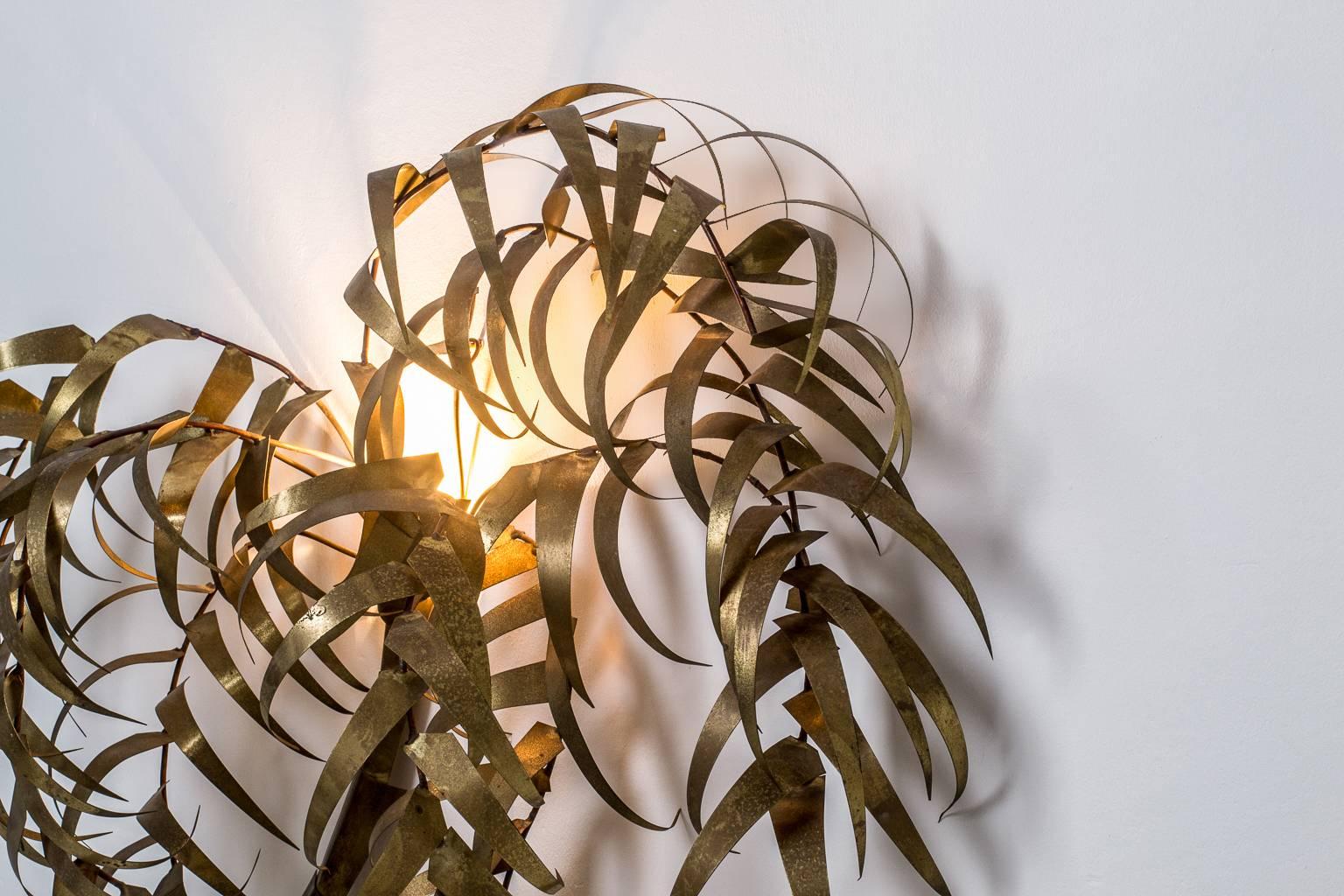 Patinated XL Brass Palm Lamp Wall Sculpture by Artist Daniel Dhaeseleer