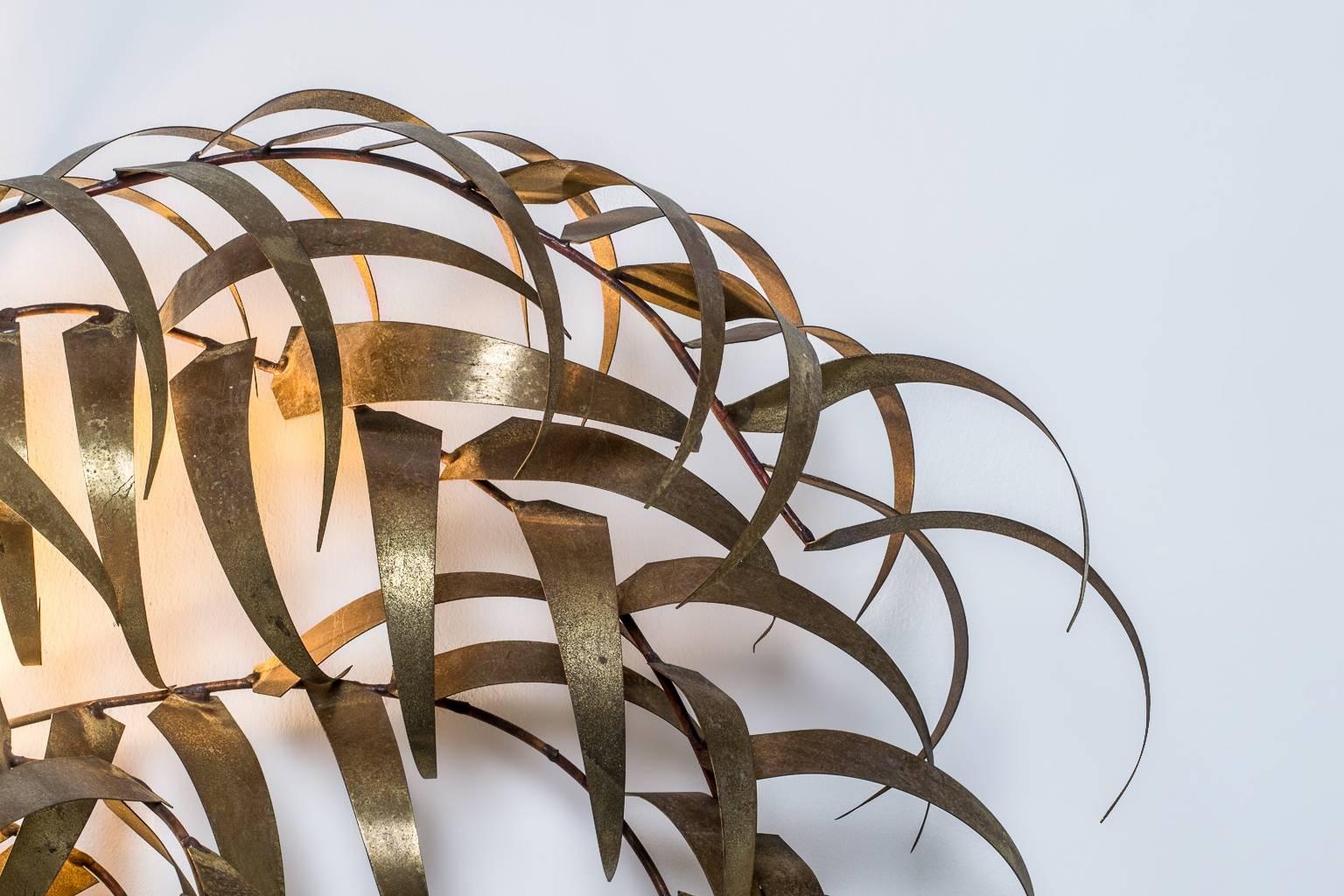 XL Brass Palm Lamp Wall Sculpture by Artist Daniel Dhaeseleer In Excellent Condition In Rotterdam, NL