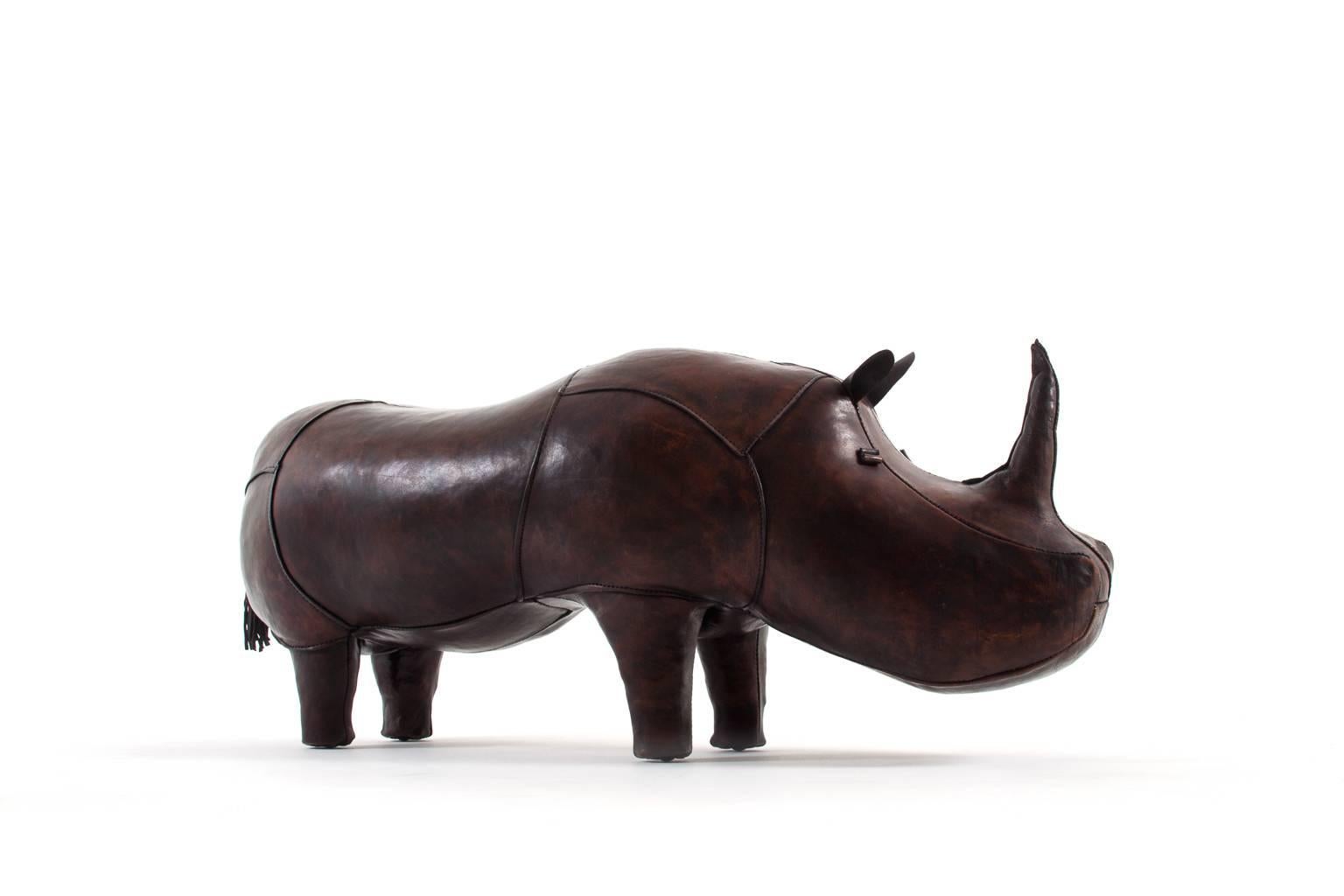 Mid-Century Modern Original Big Leather Rhinoceros Footstool