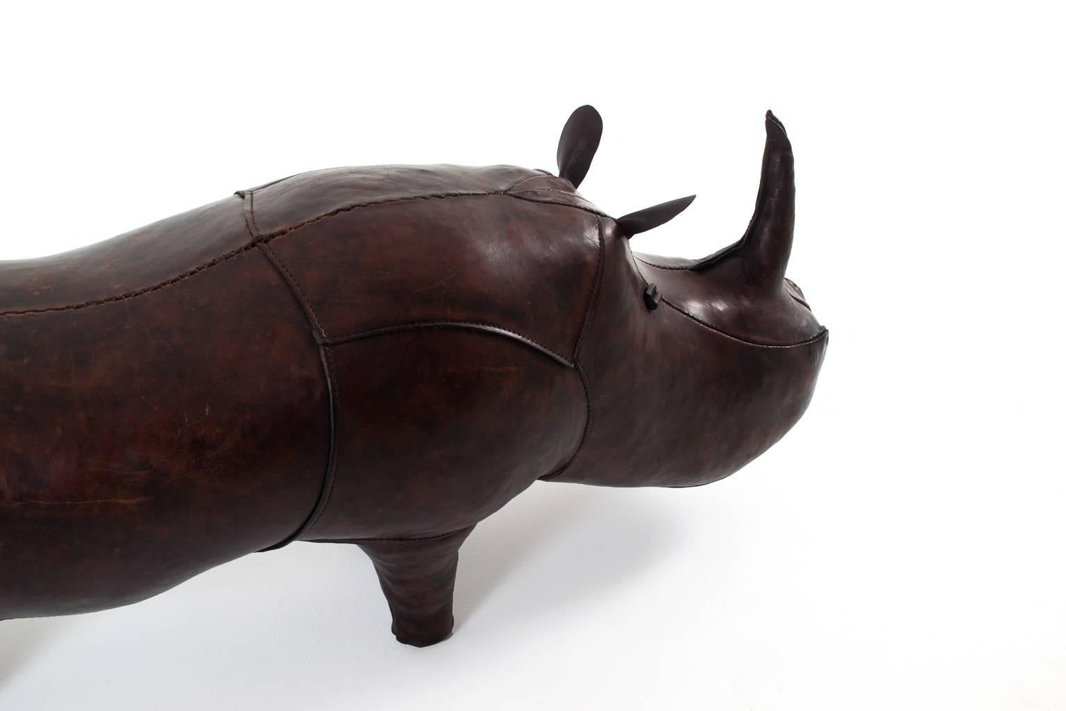 English Original Big Leather Rhinoceros Footstool
