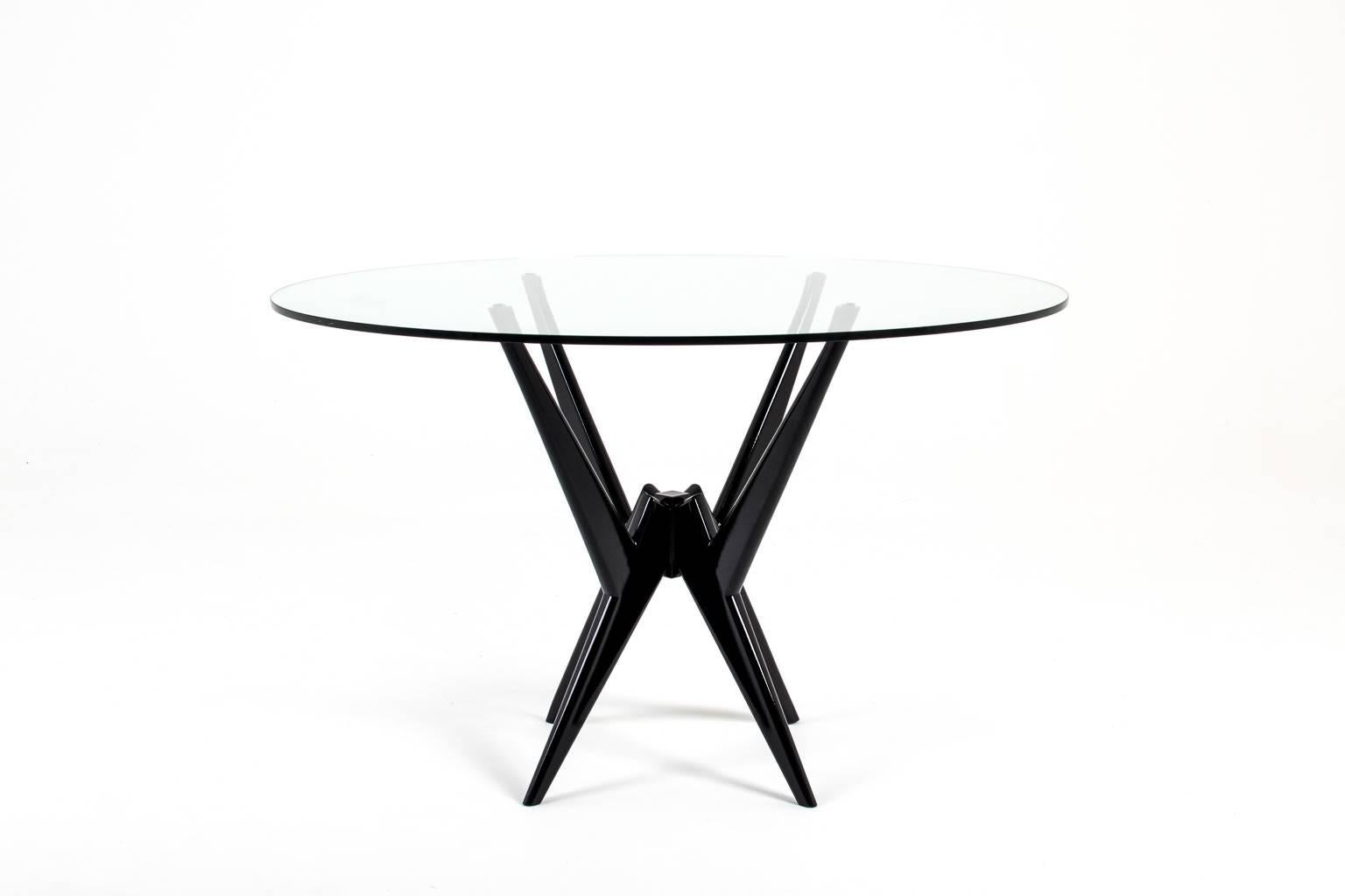 Mid-Century Modern Sculptural Black Lacquered Dining Table, 1950s